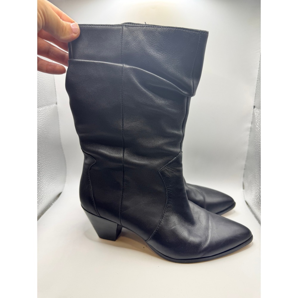 Vince Camuto Sensenny Black Leather Slouchy Pointed Toe Block Heel Boots 9M